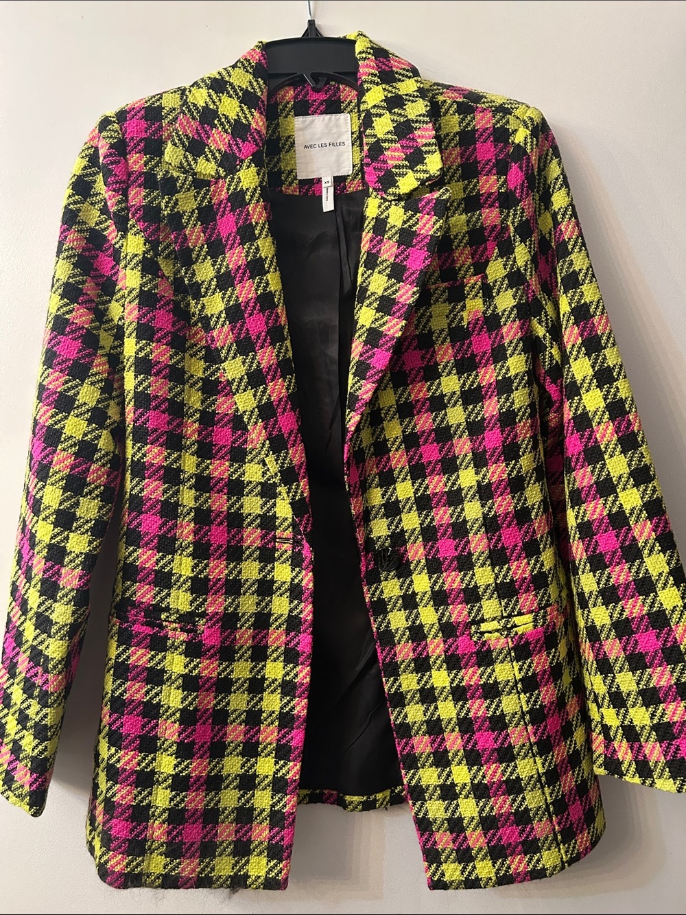 Avec Les Filles Pink, Yellow & Black Plaid Blazer - Picture 1 of 2